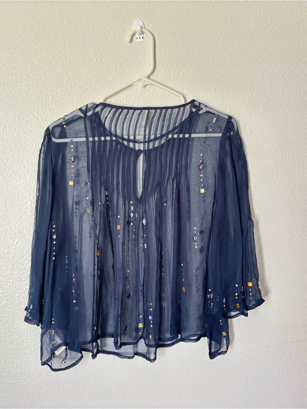 Free People Navy Sheer Embellished Women’s Blouse